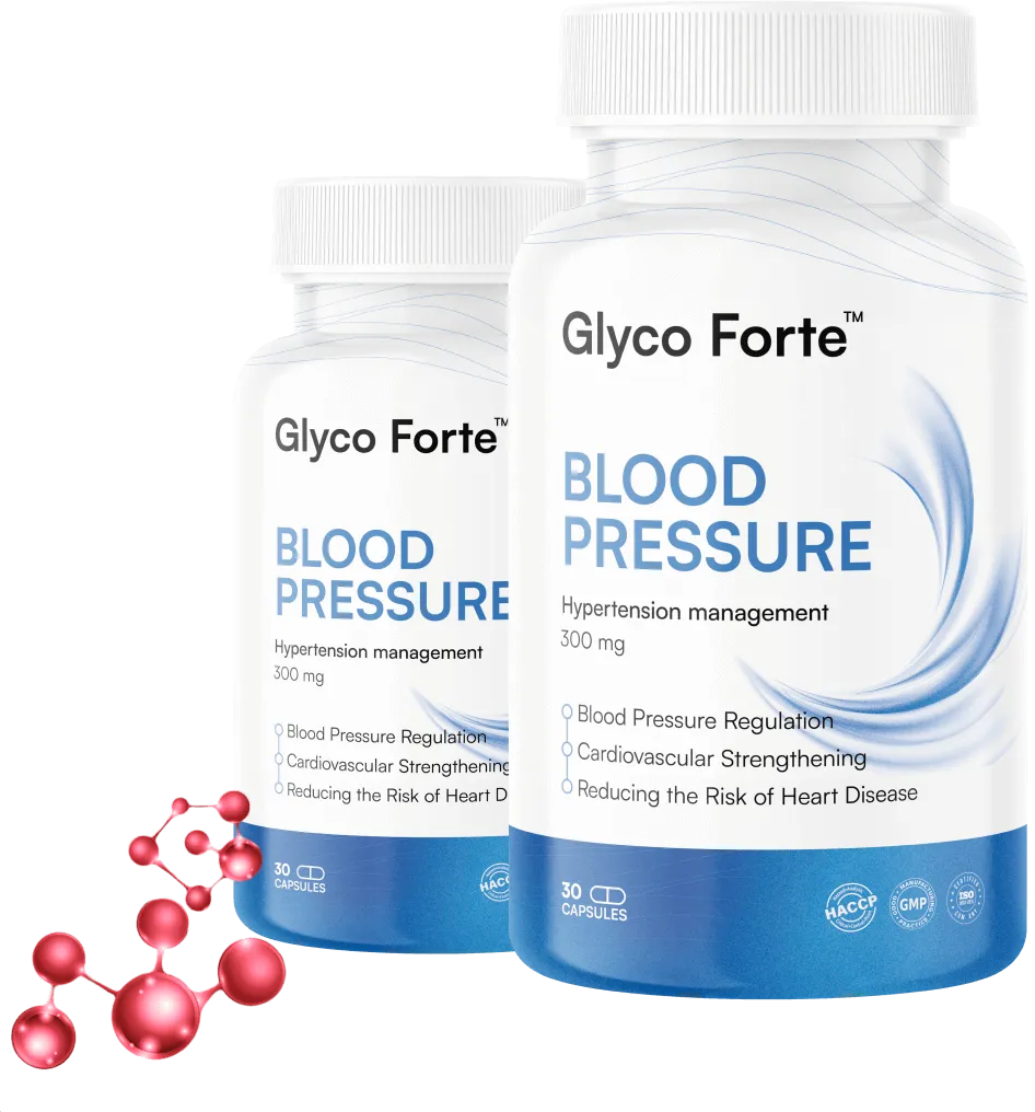 Top-rated product badge with pack shot for Glyco Forte Blood Pressure — used on the sales page to build trust and clarity